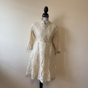 Vintage 90s Sharifa Ivory Lace Mini Dress Small Victorian Coquette Cottagecore L